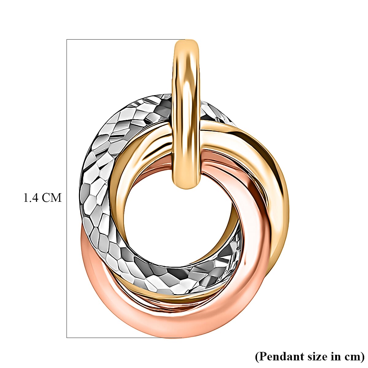 9K 3 Colour Gold 14mm x 18.4mm Diamond Cut Rings Pendant