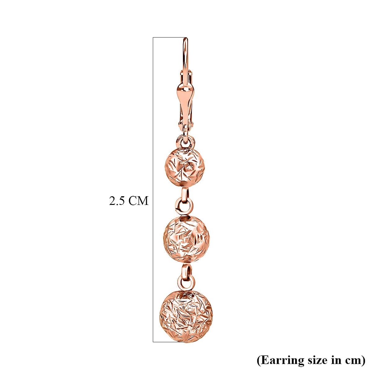 9K Rose Gold 25mm Diamond Cut Graduated Triple Ball Drop Earrings