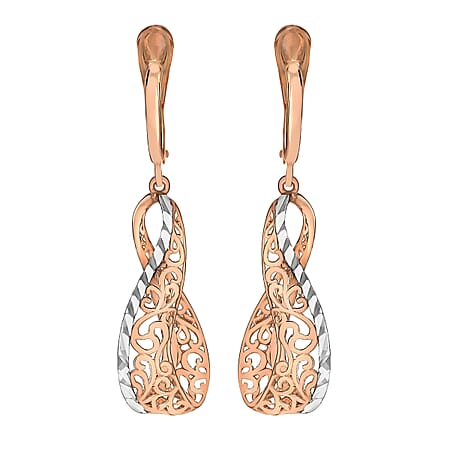 9K 2 Tone Gold 39.5mm Filigree Open Twist Drop Earrings