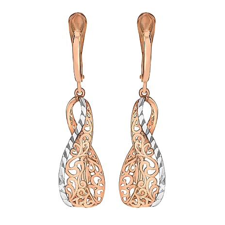 9K 2 Tone Gold 39.5mm Filigree Open Twist Drop Earrings