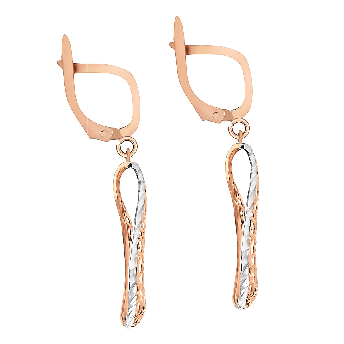 9K 2 Tone Gold 39.5mm Filigree Open Twist Drop Earrings