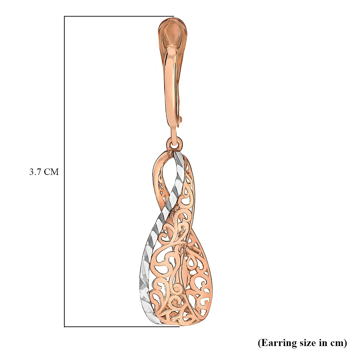 9K 2 Tone Gold 39.5mm Filigree Open Twist Drop Earrings