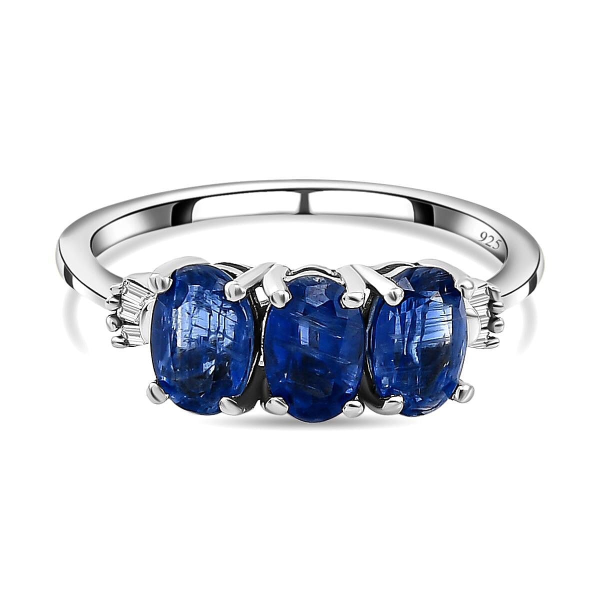 Kyanite and Diamond Ring in Platinum Overlay Sterling Silver 1.80 Ct.