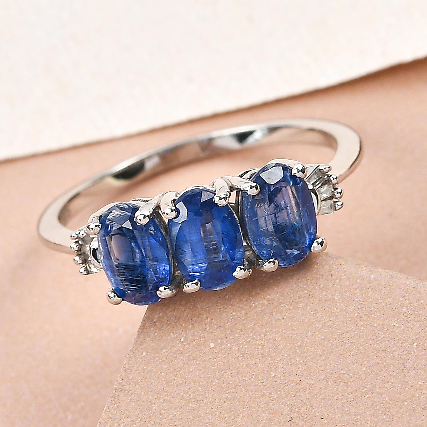 Kyanite and Diamond Ring in Platinum Overlay Sterling Silver 1.80 Ct.