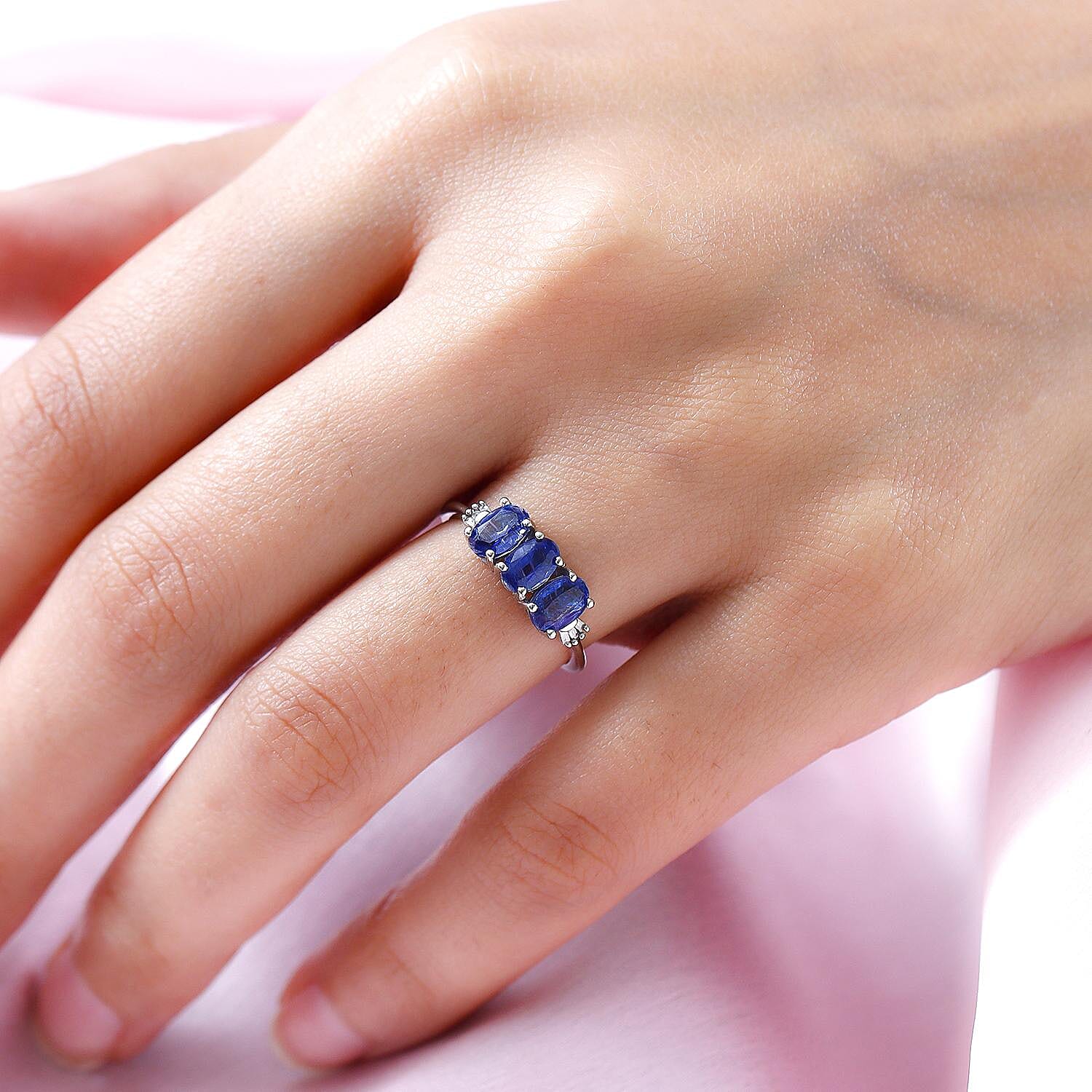 Kyanite and Diamond Ring in Platinum Overlay Sterling Silver 1.80 Ct.