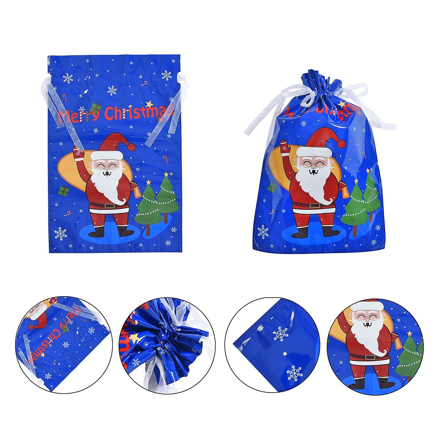 Set of 30 - Christmas Foil Gift Bags with Drawstring - Multi