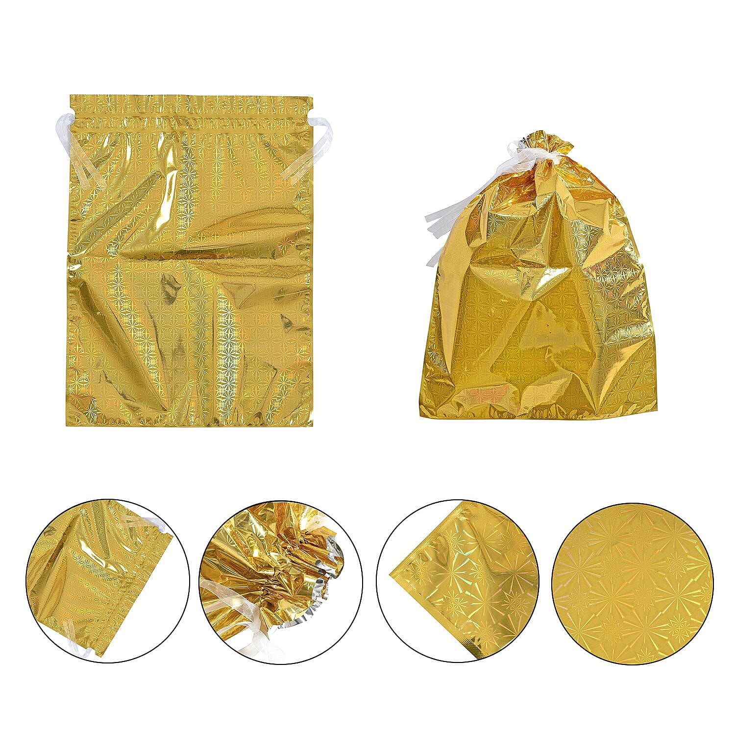 Set of 30 - Christmas Foil Gift Bags with Drawstring - Multi