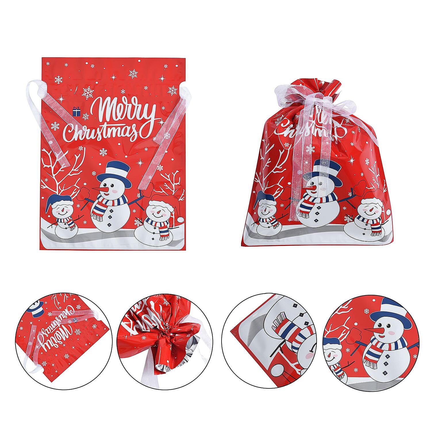 Set of 30 - Christmas Foil Gift Bags with Drawstring - Multi