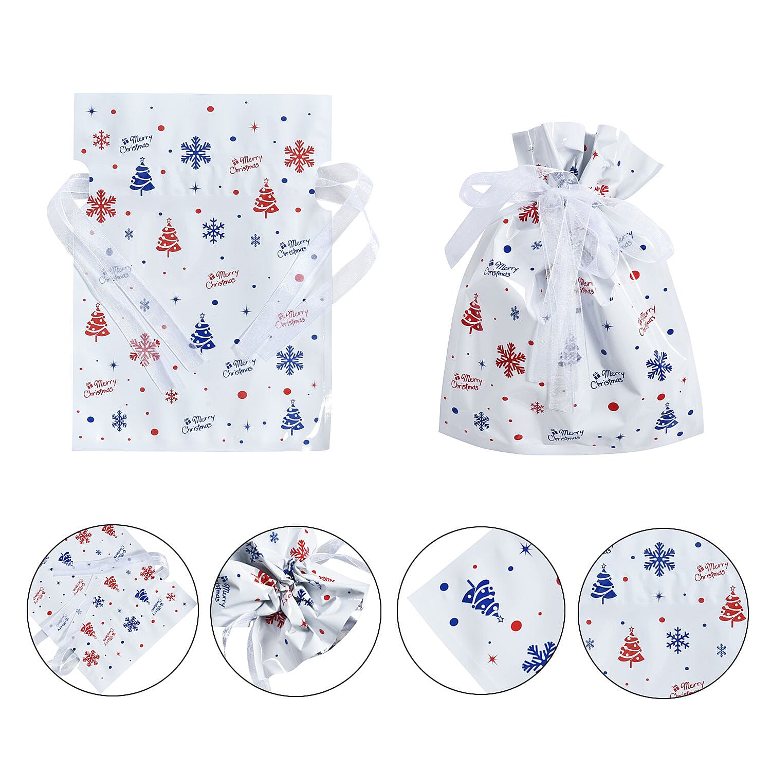 Set of 30 - Christmas Foil Gift Bags with Drawstring - Multi