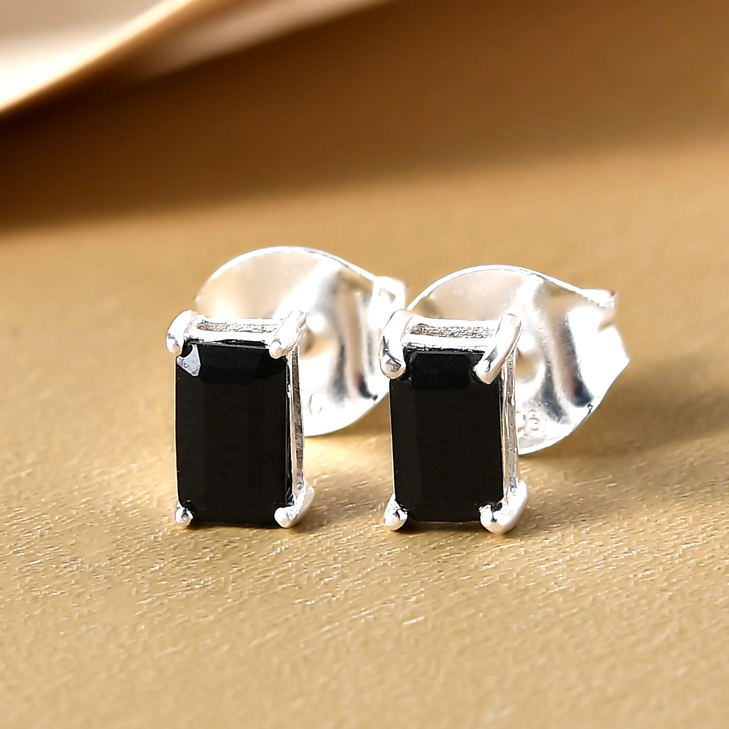 Boi Ploi Black Spinel Stud Earrings (with Push Back) in Sterling Silver