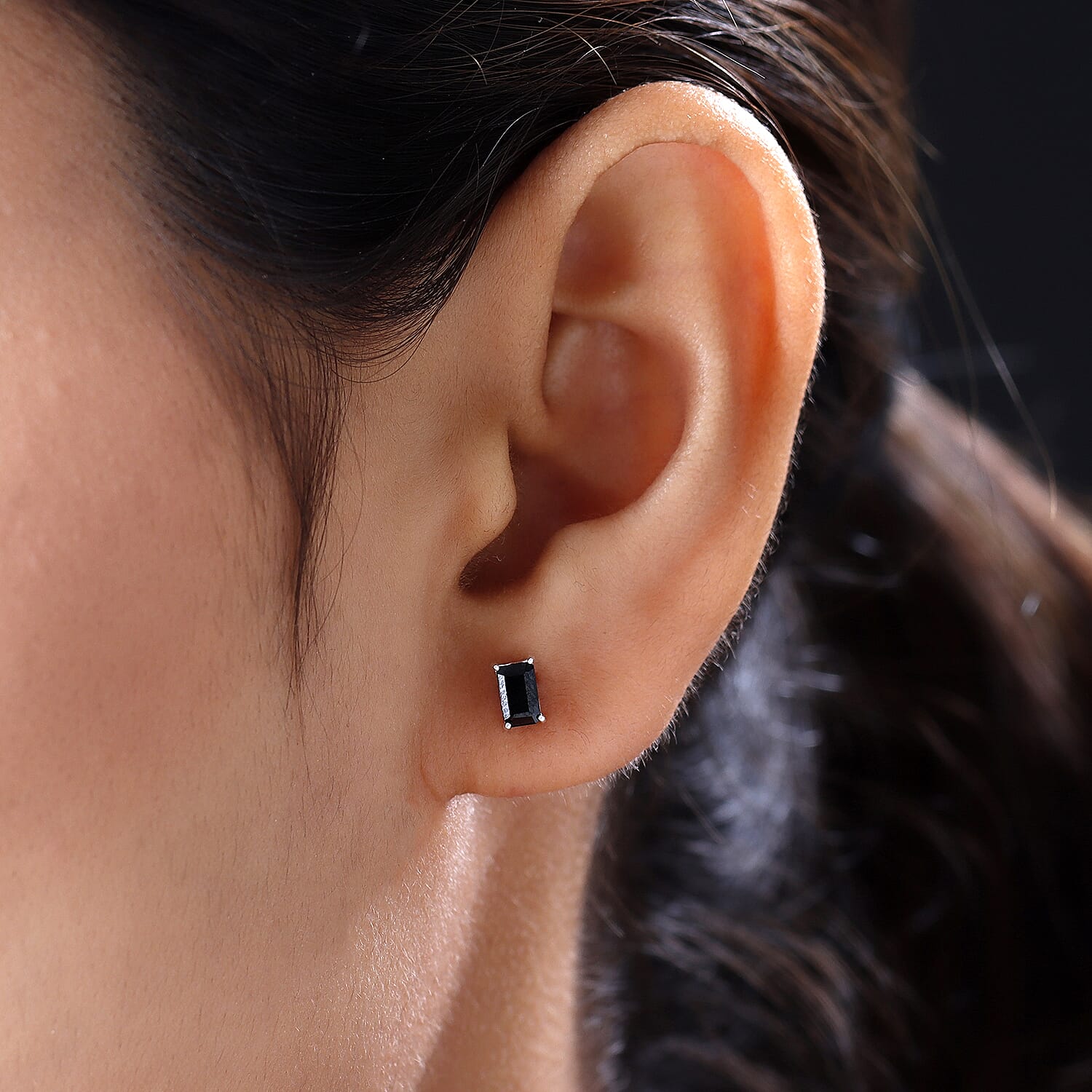 Boi Ploi Black Spinel Stud Earrings (with Push Back) in Sterling Silver