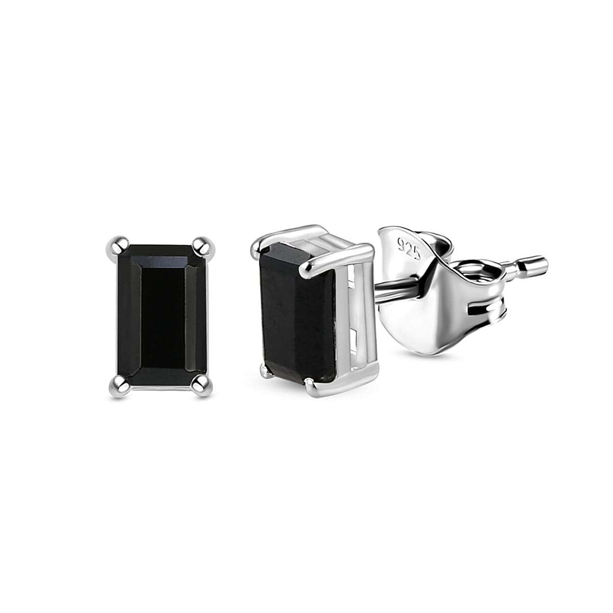 Boi Ploi Black Spinel Stud Earrings (with Push Back) in Sterling Silver