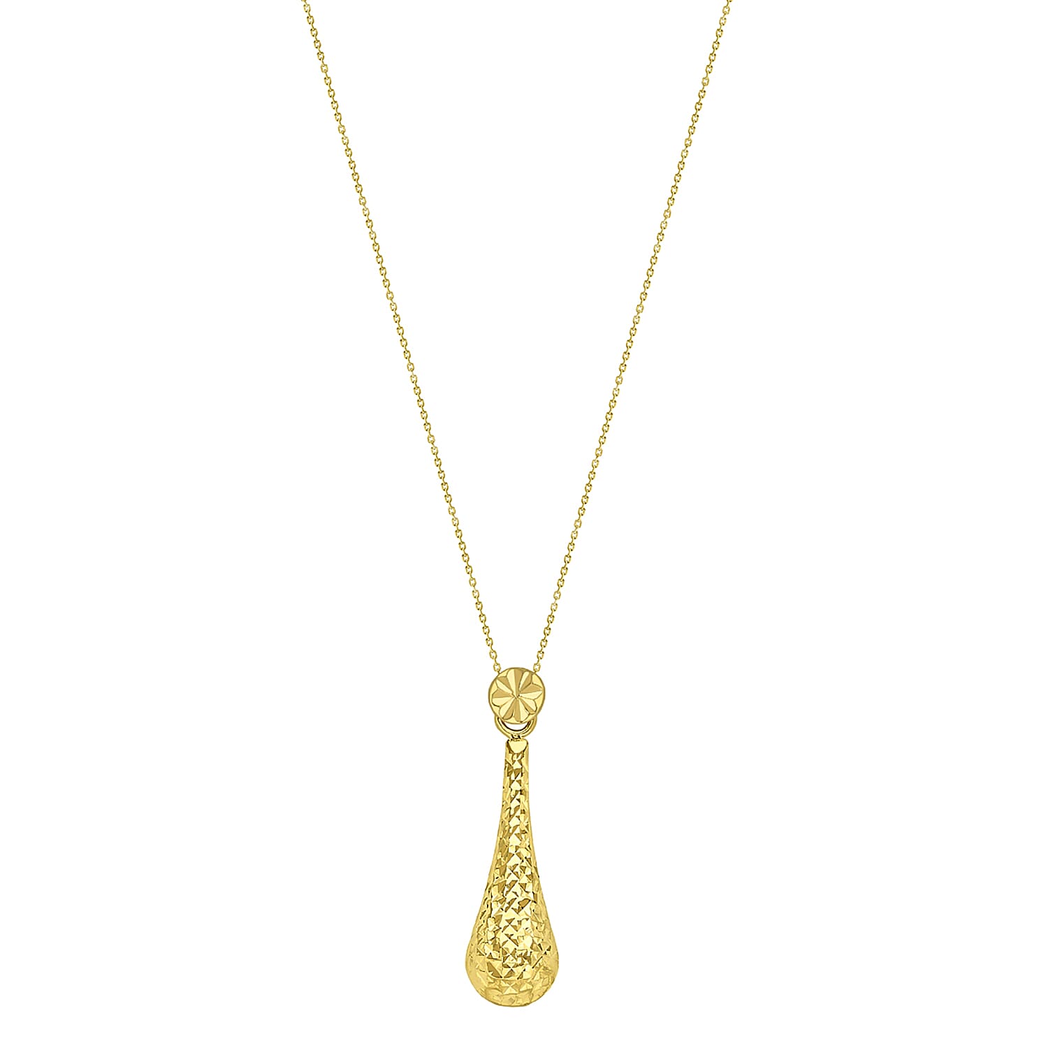 9K Yellow Gold Diamond Cut 6mm x 24mm Teardrop Necklace 17.5 Inch