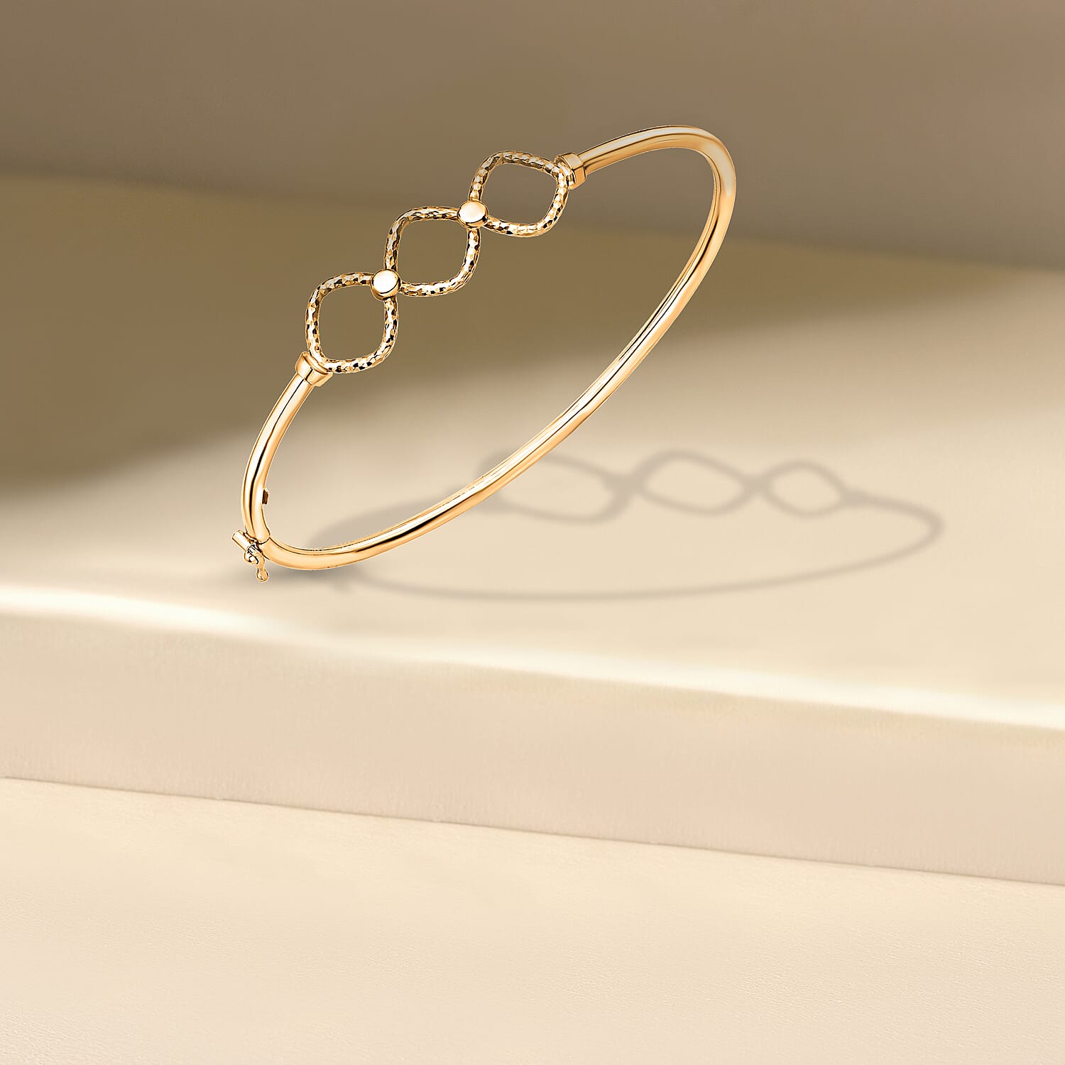 9K Yellow Gold 39mm x 11mm Diamond Cut Triple Square Bangle