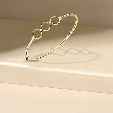 9K Yellow Gold 39mm x 11mm Diamond Cut Triple Square Bangle