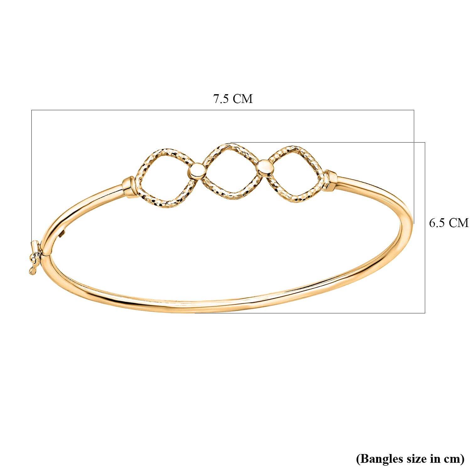 9K Yellow Gold 39mm x 11mm Diamond Cut Triple Square Bangle