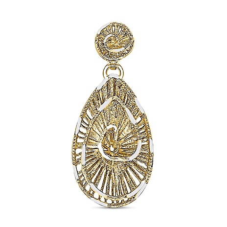 9K 2 Tone Gold 11.5mm x 25mm Lace Style Swirl Teardrop Pendant