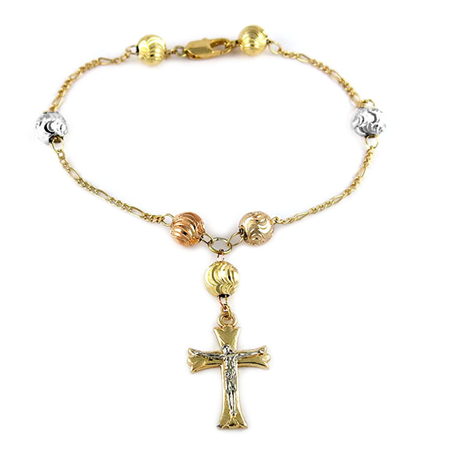 Cross Bracelet (Size - 8) in Three Tone
