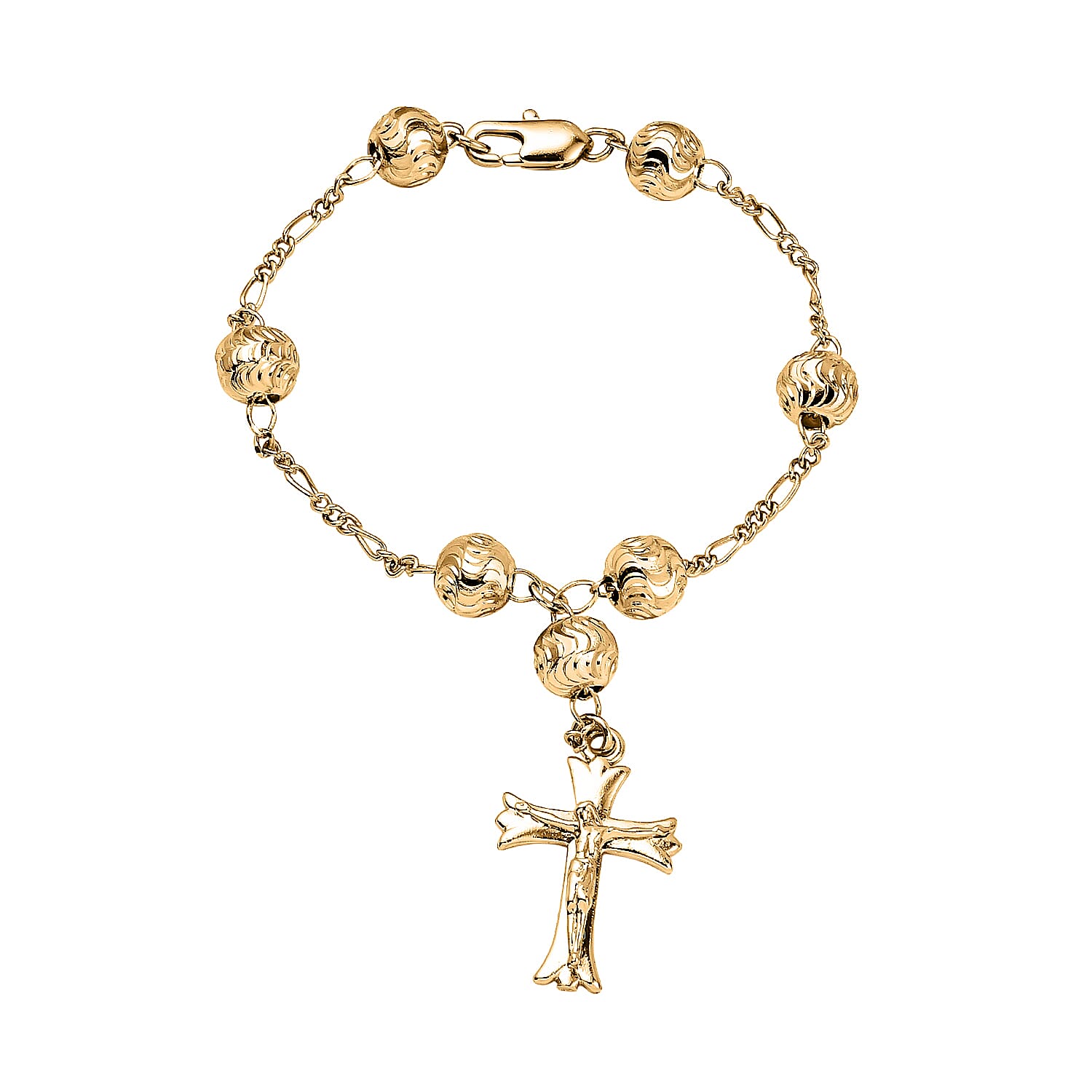 Cross Bracelet (Size - 8) in Yellow Gold Tone