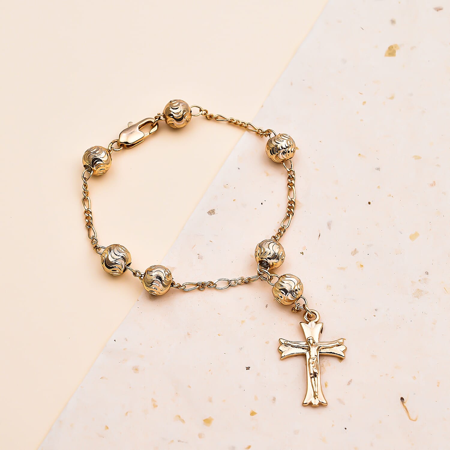 Cross Bracelet (Size - 8) in Yellow Gold Tone