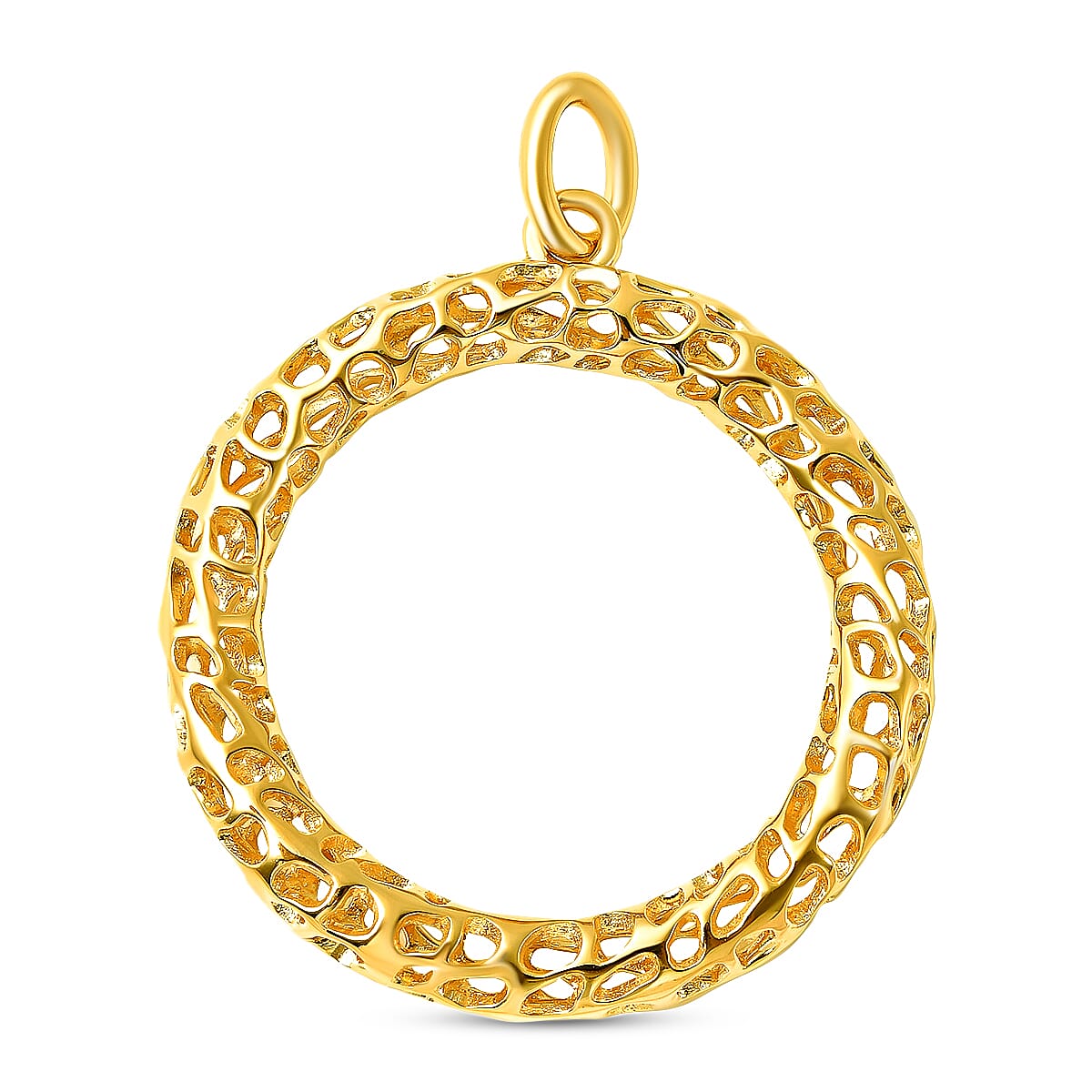 RACHEL GALLEY - 18K Vermeil Yellow Gold Overlay Sterling Silver Lattice Circle Of Life Pendant, Silver Wt. 5.40 Gms