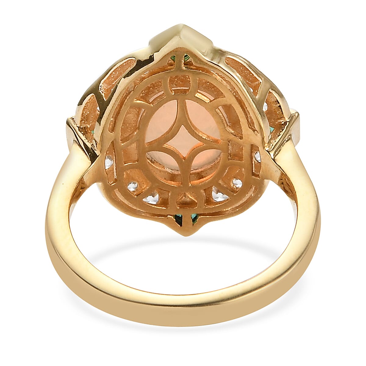 Ethiopian Welo Opal, Emerald and Natural Zircon Ring in Gold Overlay Sterling Silver 2.41 Ct, Silver Wt 5.16 Gms.