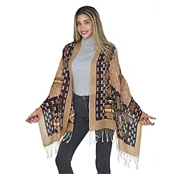 La Marey Merino Woollen Horse Cart Pattern Scarf - Brown