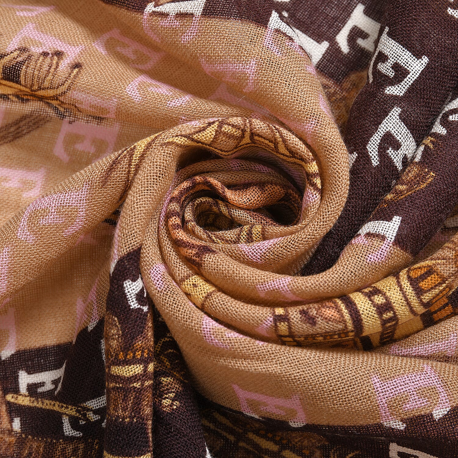 La Marey 100% Merino Woollen Horse Cart Pattern Scarf (Size 175x66 Cm) - Brown