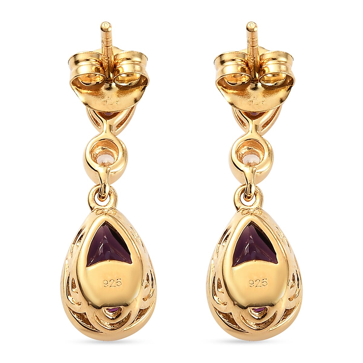 Lusaka Amethyst and Natural Zircon Dangle Earrings in 14K Gold Overlay Sterling Silver 2.88 Ct