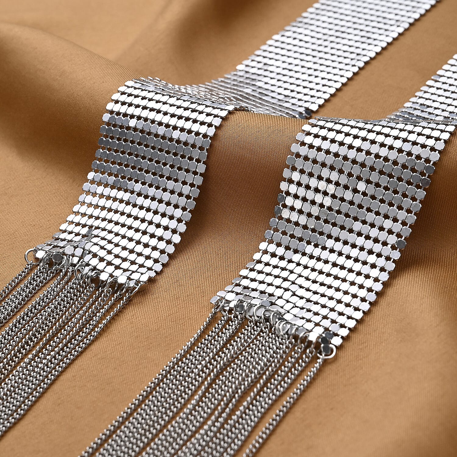 Scarf Style Necklace or Belt (Size - 59) in Silver Tone