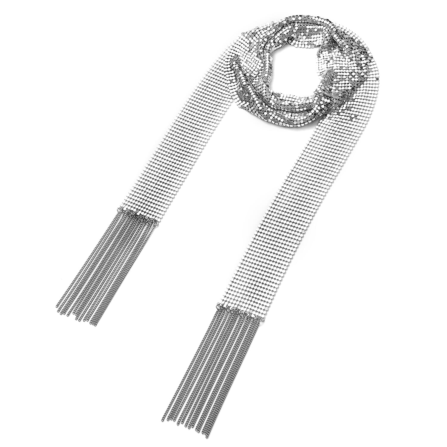 Scarf Style Necklace or Belt (Size - 59) in Silver Tone