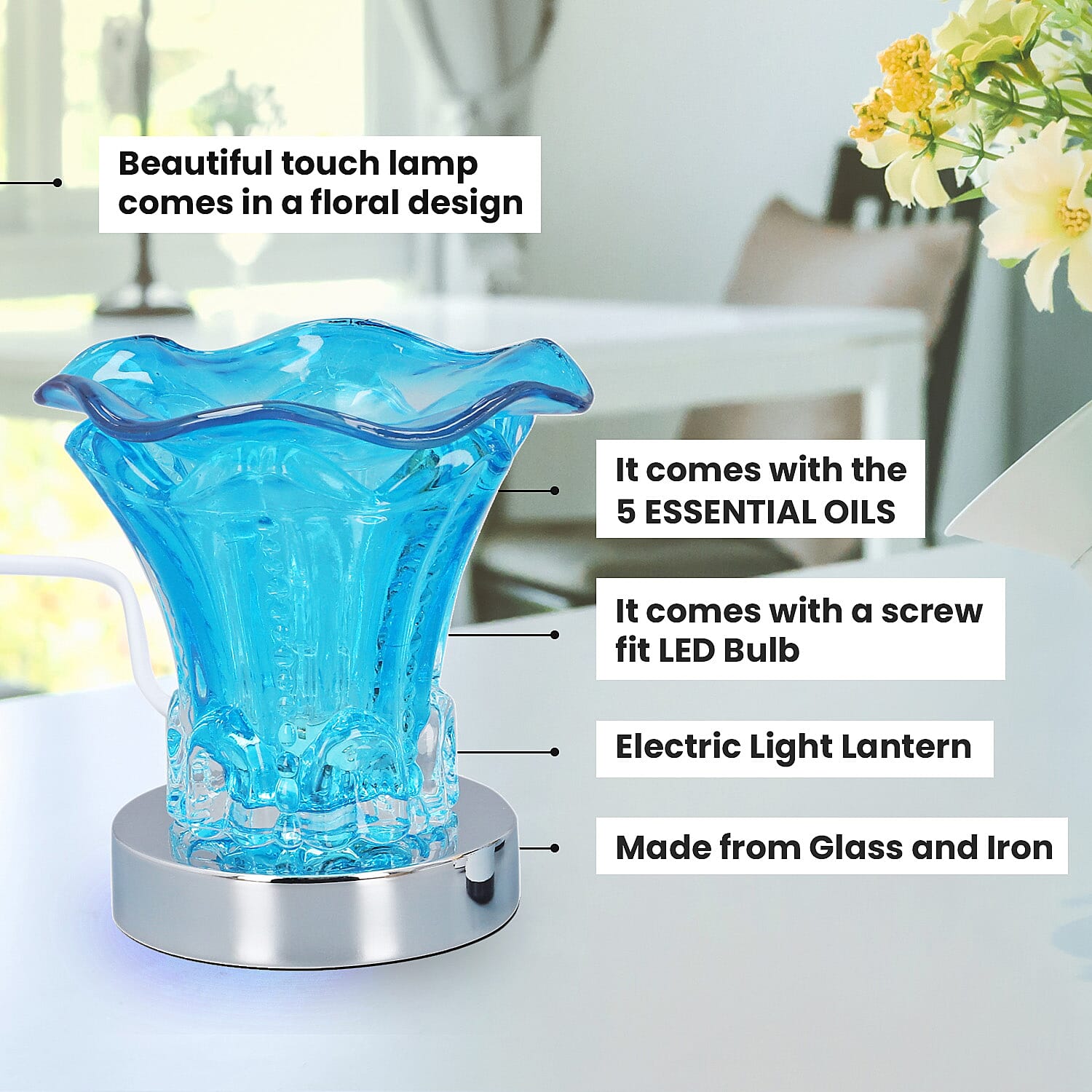 Fragrance Touch Lamp with 5 Essential Oil (5x10 ML) - Blue