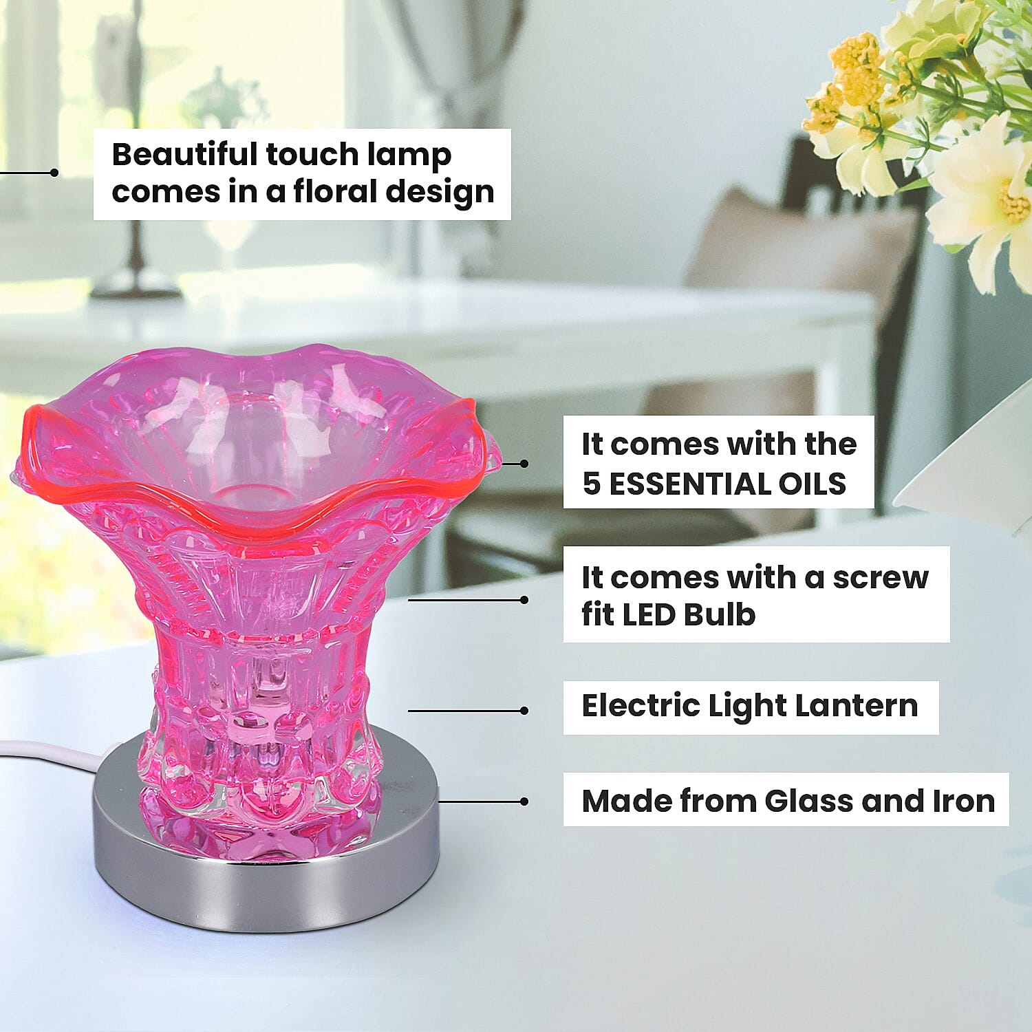 Fragrance Touch Lamp with 5 Fragrance Oil (5x10 ML) - Pink