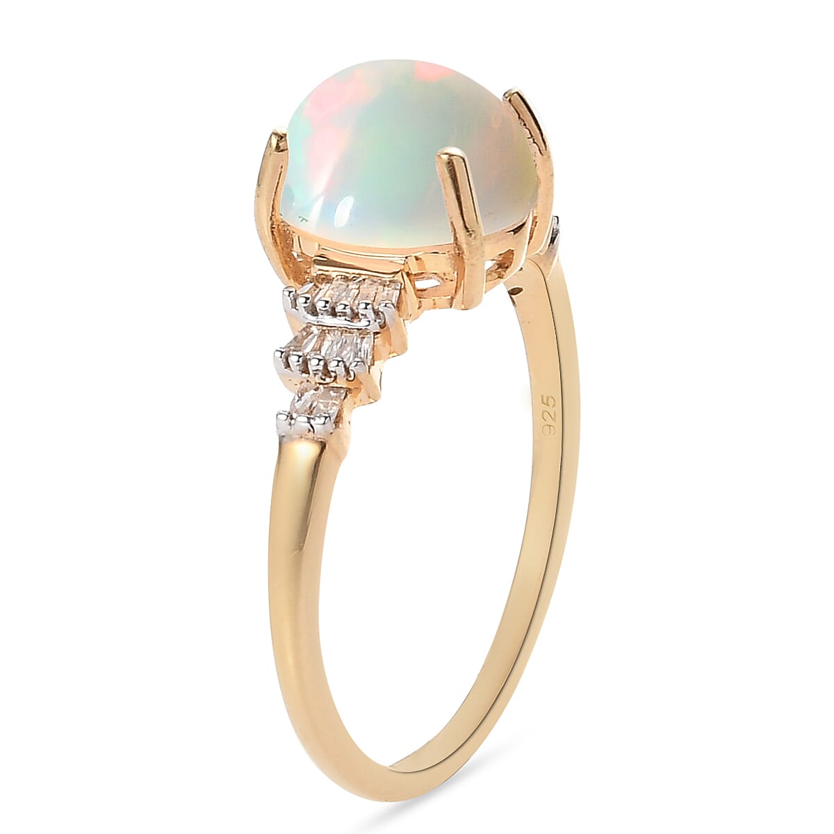 Ethiopian Welo Opal and Diamond Ring in 18K Vermeil Yellow Gold Plated Sterling Silver 1.21 Ct.