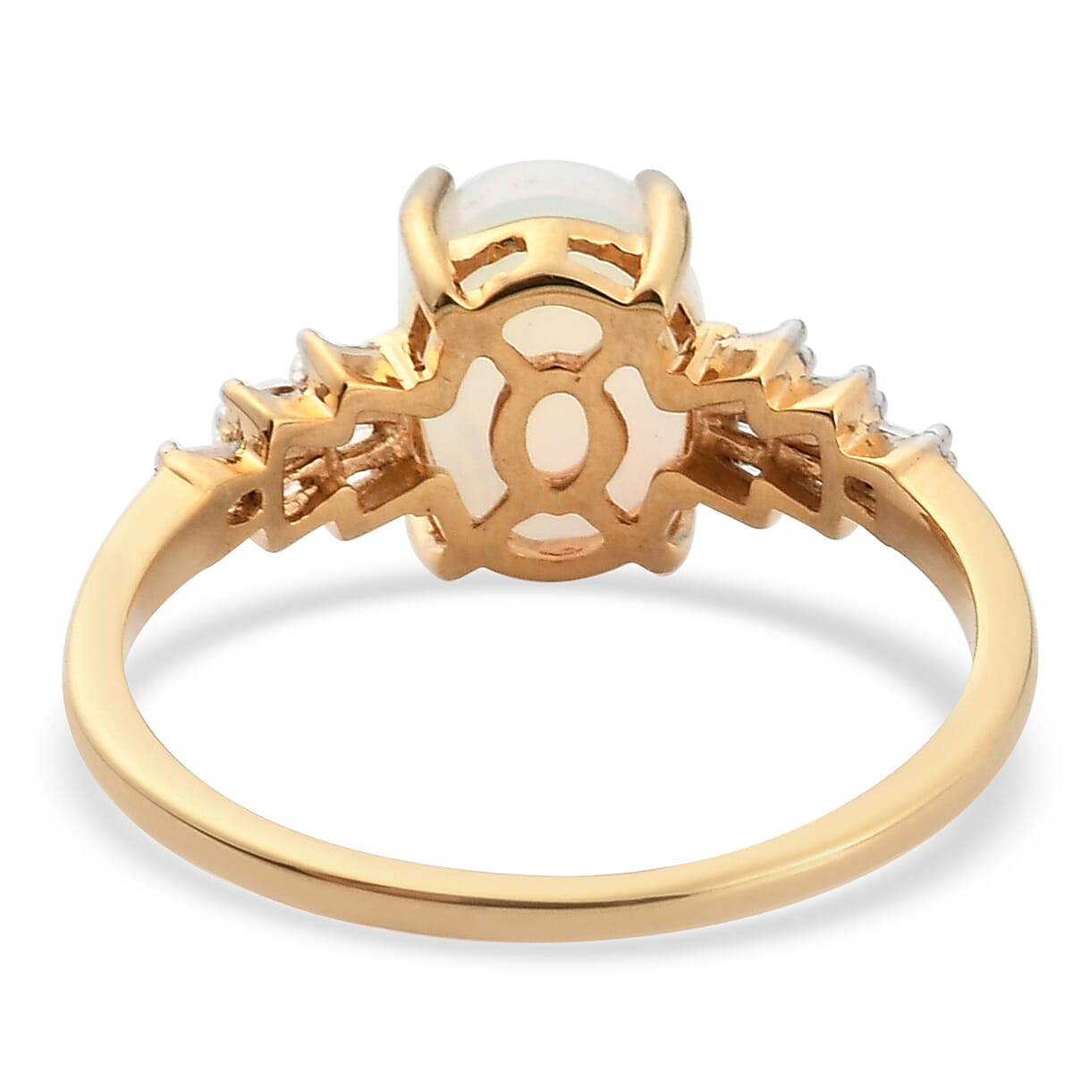 Ethiopian Welo Opal and Diamond Ring in 18K Vermeil Yellow Gold Plated Sterling Silver 1.21 Ct.
