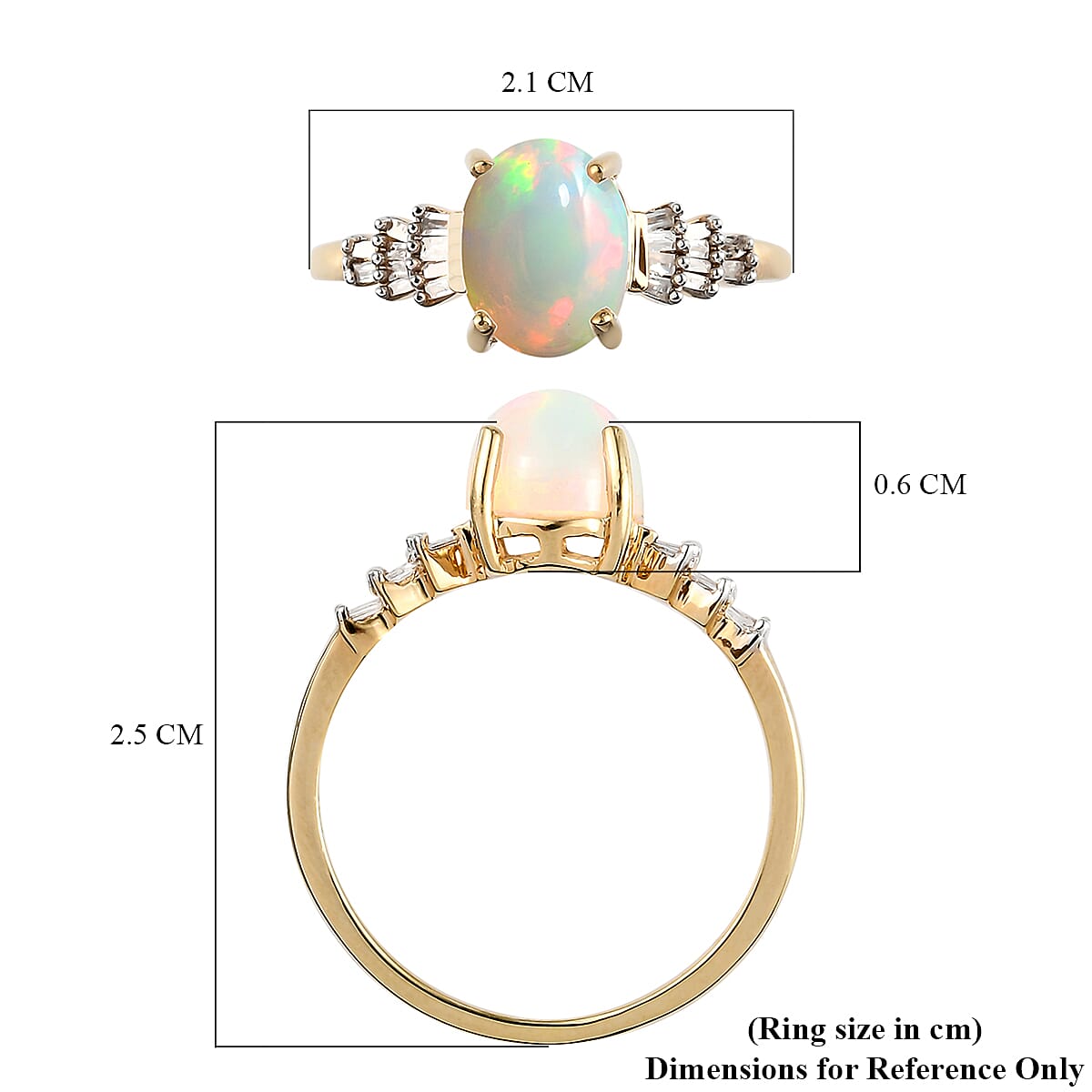 Ethiopian Welo Opal and Diamond Ring in 18K Vermeil Yellow Gold Plated Sterling Silver 1.21 Ct.