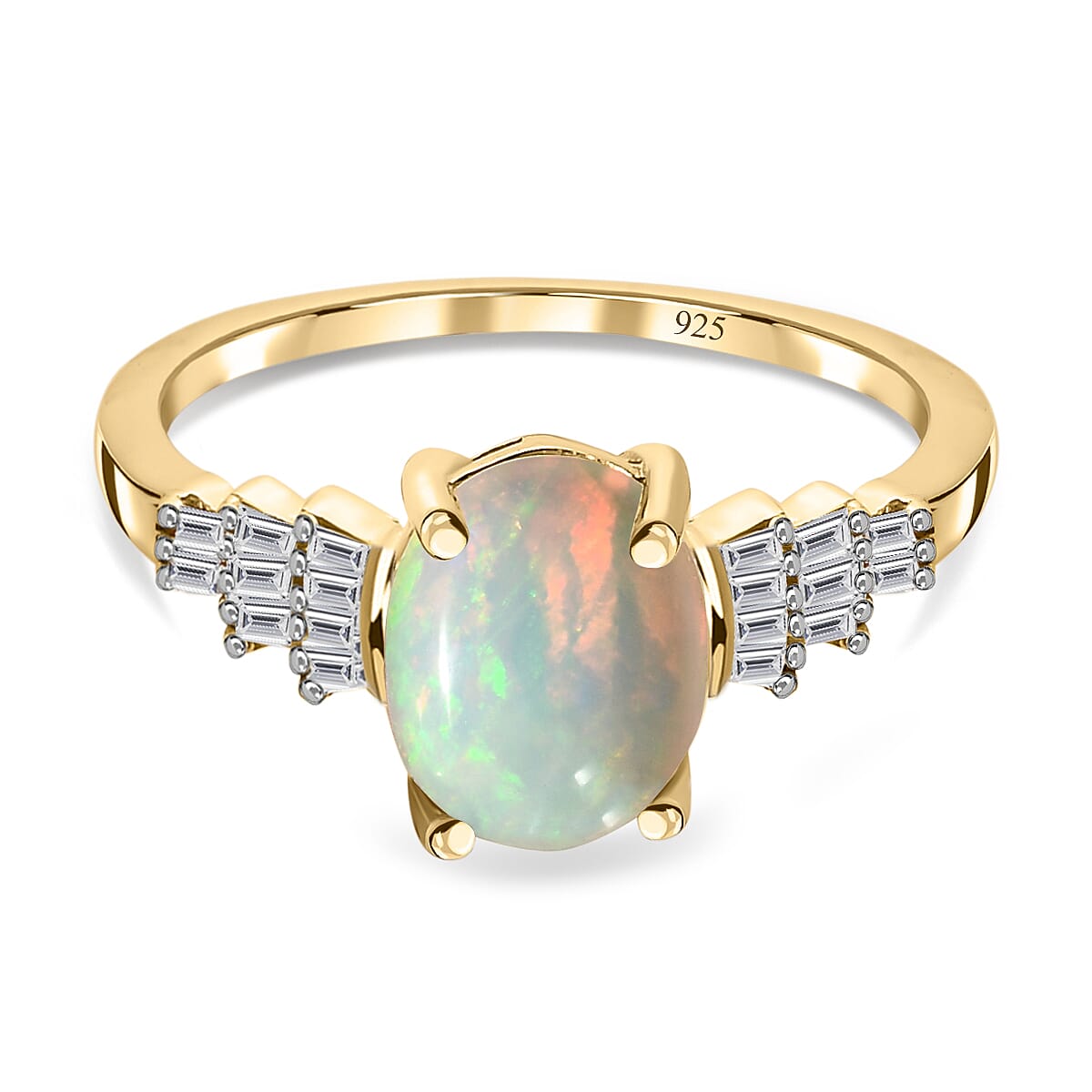 Ethiopian Welo Opal and Diamond Ballerina Ring in 18K Vermeil Yellow Gold Plated Sterling Silver
