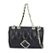 SENCILLEZ Genuine Leather Diamond Pattern Crossbody Bag with Shoulder Strap - Black