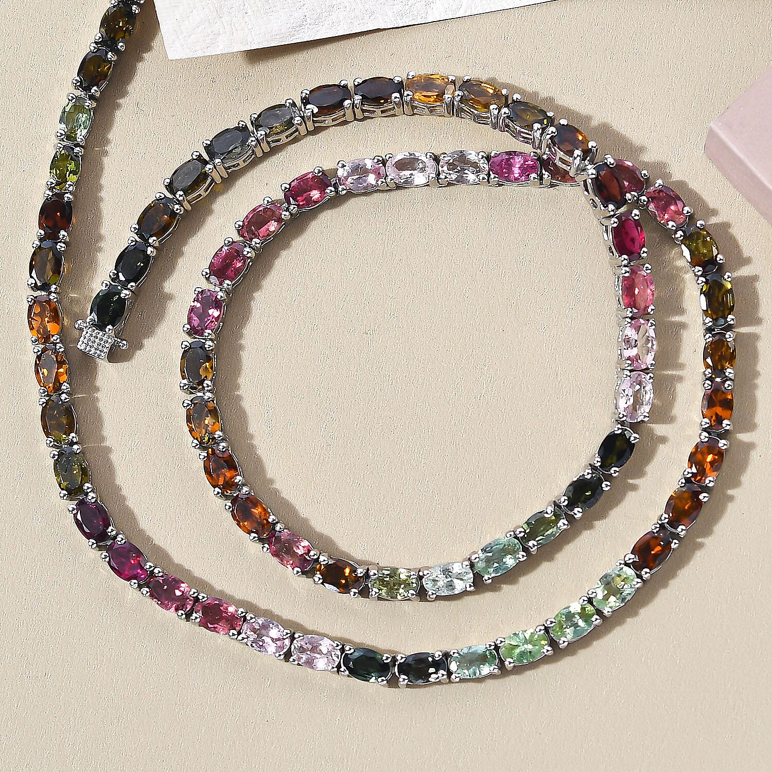 Rainbow Tourmaline Necklace (Size - 18) in Platinum Overlay Sterling Silver 32.02 Ct, Silver Wt. 23.10 Gms