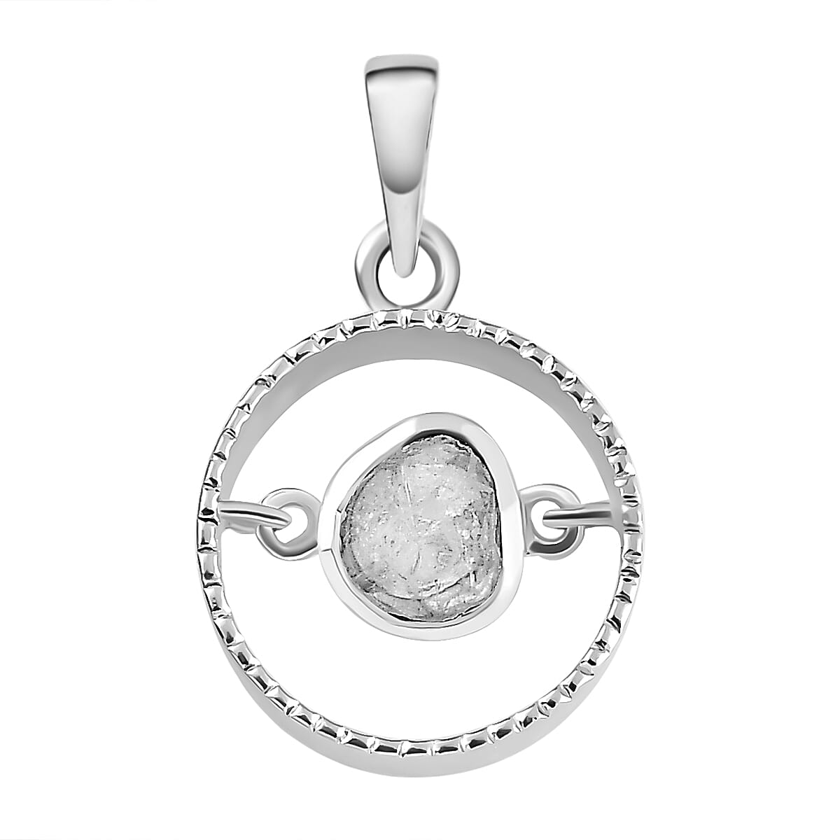Artisan Crafted Polki Diamond Pendant in Platinum Overlay Sterling Silver 0.15 Ct.