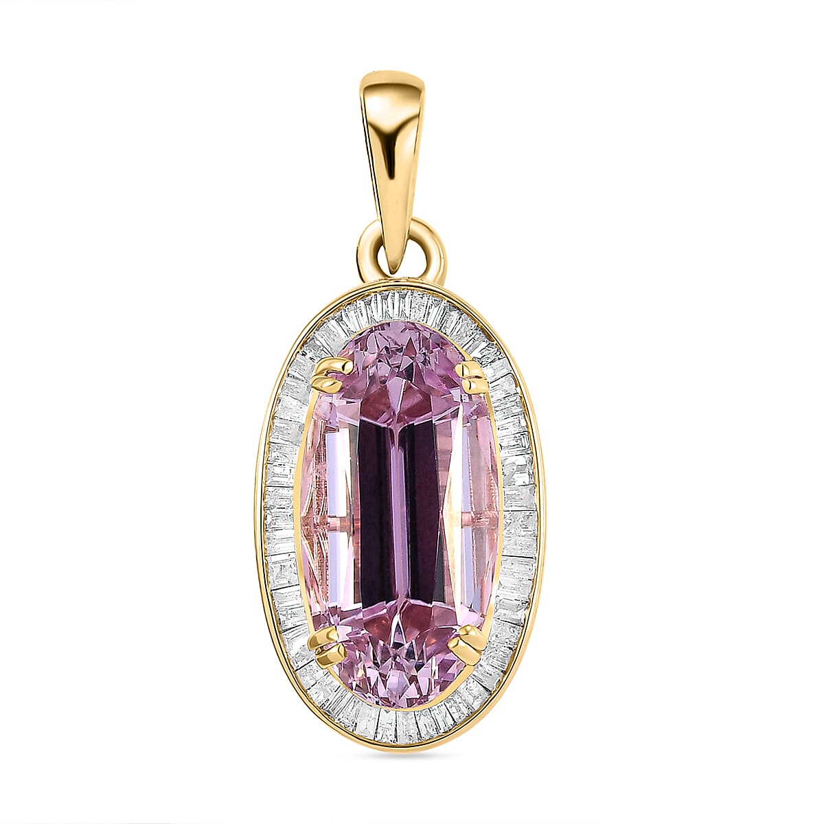 9K Rose Gold AAA Kunzite and Diamond Pendant 10.83 Ct.