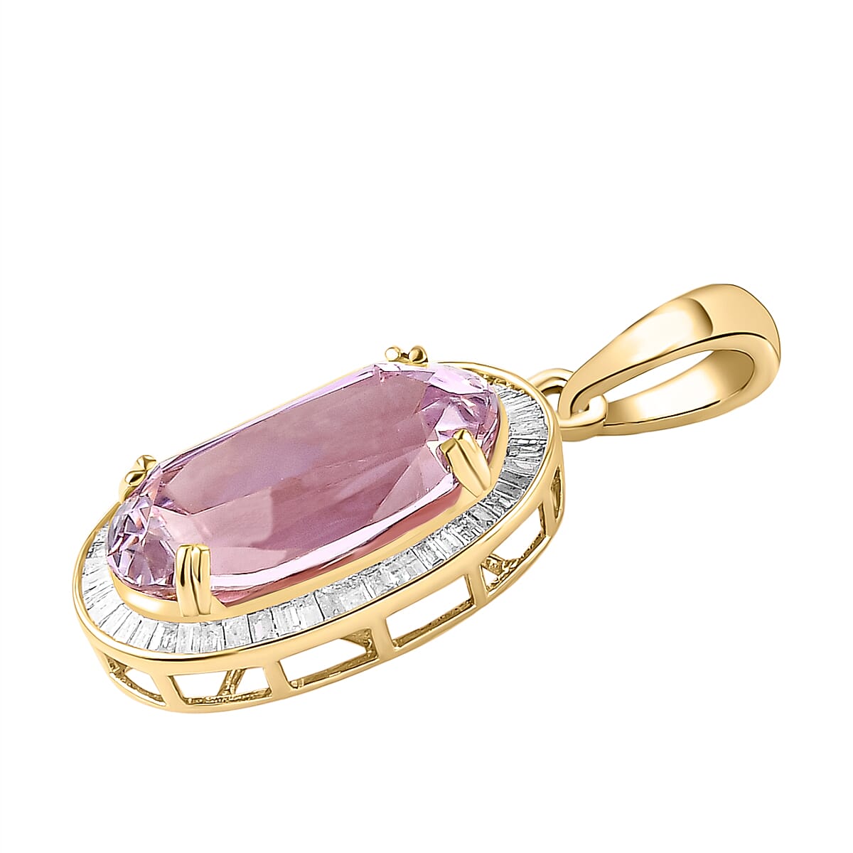 9K Rose Gold AAA Kunzite and Diamond Pendant 10.83 Ct.