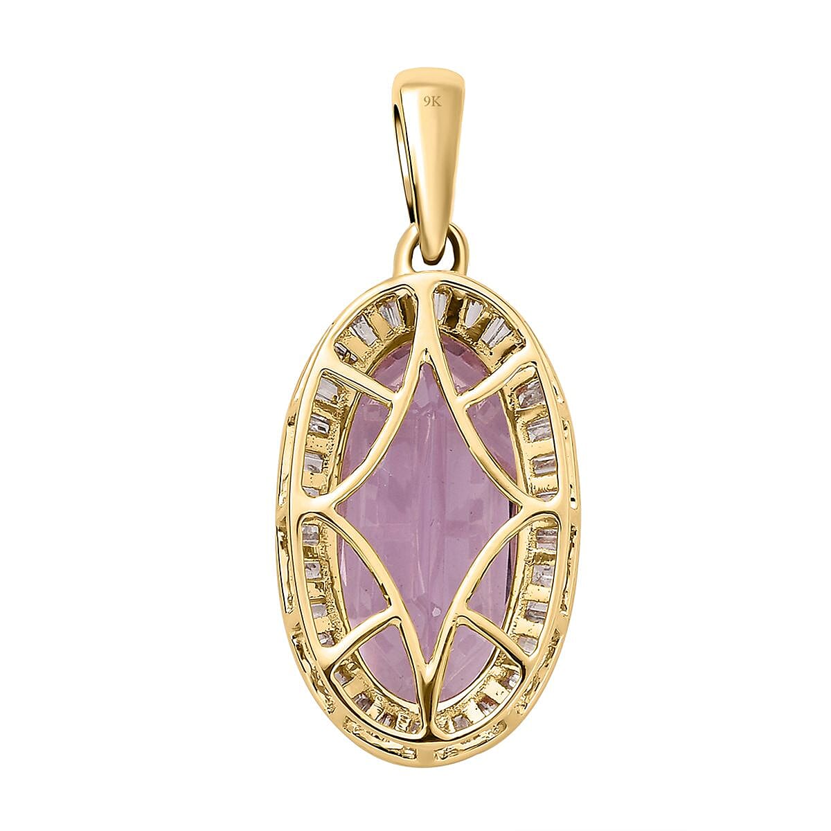 9K Rose Gold AAA Kunzite and Diamond Pendant 10.83 Ct.