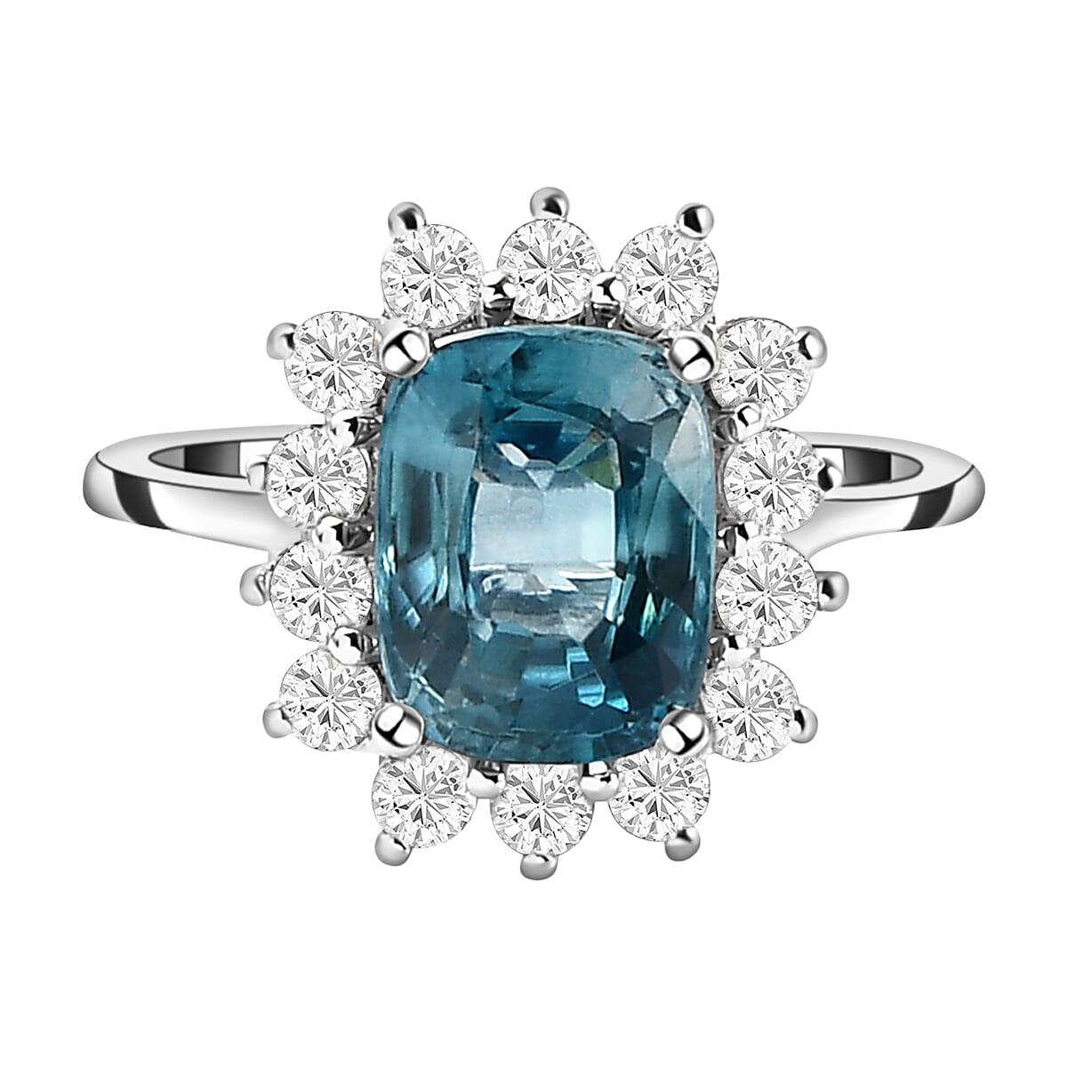 9K White Gold Blue Zircon & Natural Zircon Ring 3.63 Ct.
