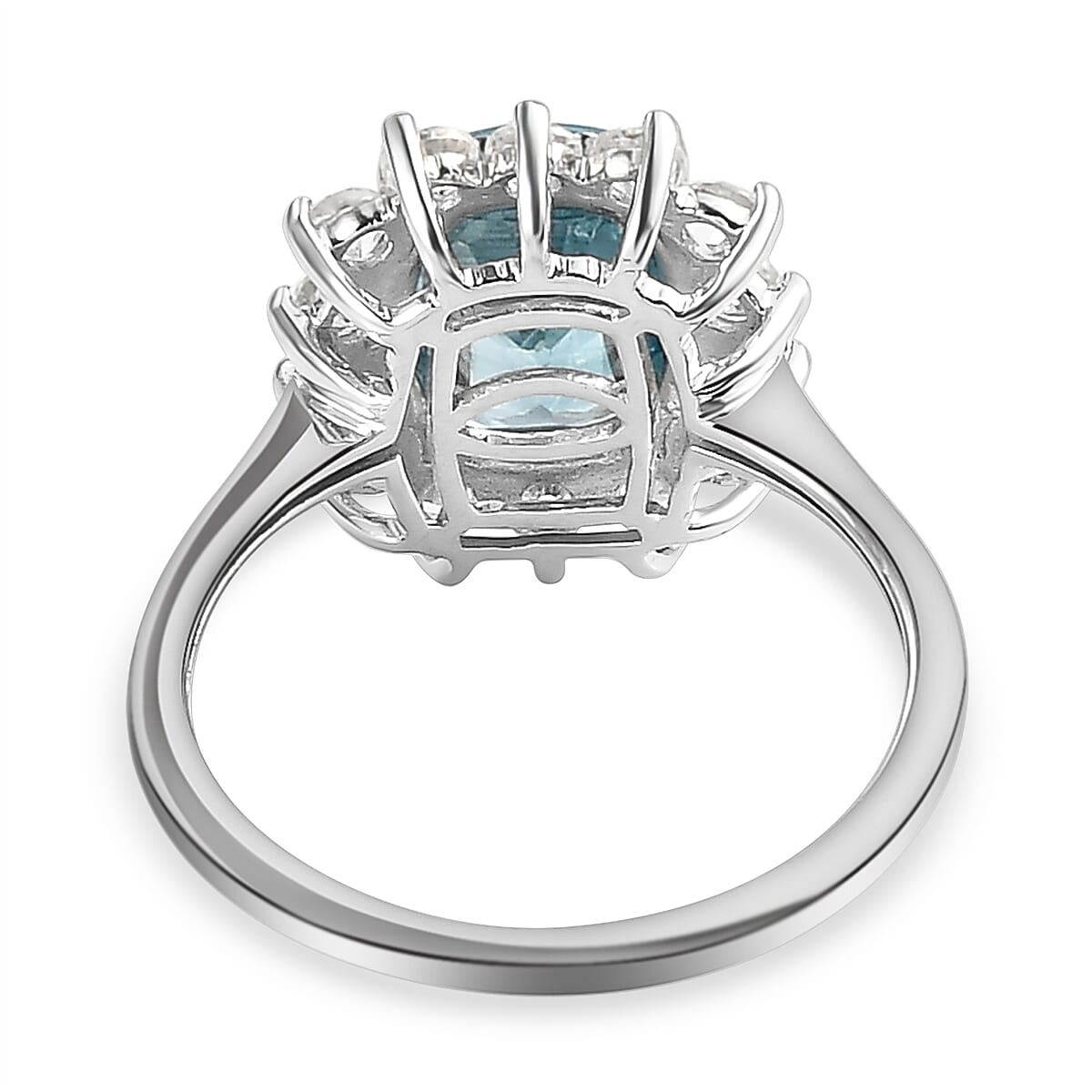 9K White Gold Blue Zircon & Natural Zircon Ring 3.63 Ct.