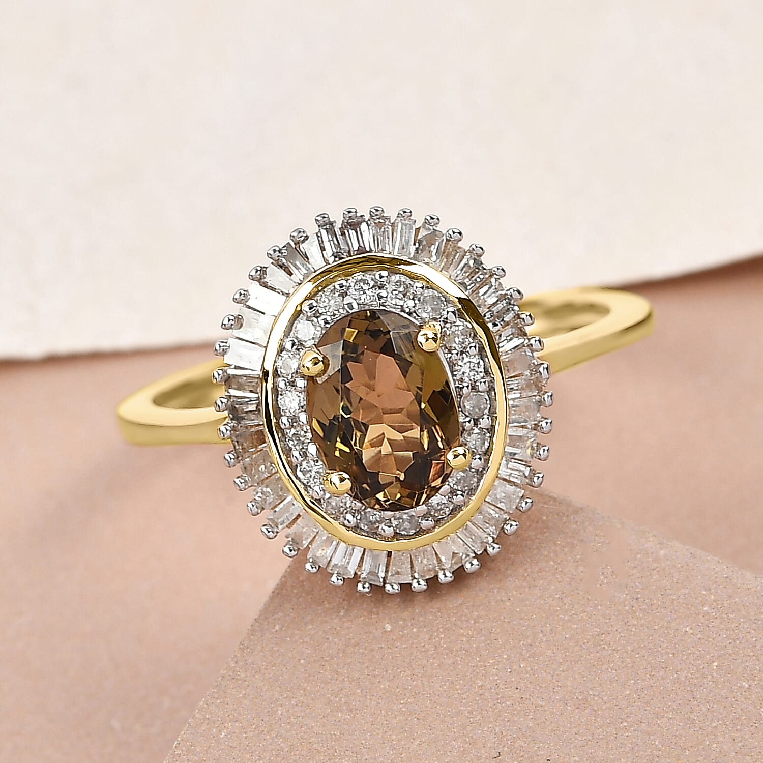 9K Yellow Gold Natural Golden Yellow Tanzanite and Diamond Ring 1.13 Ct.