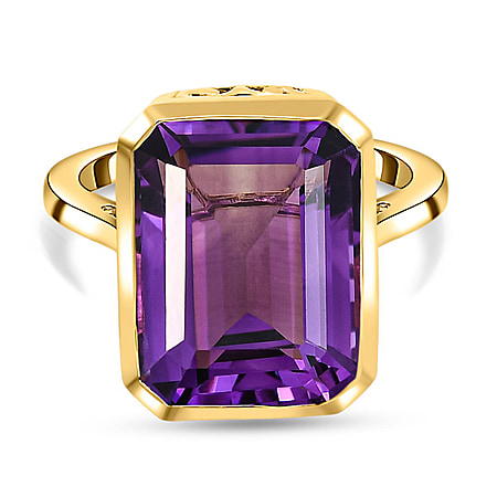Lusaka Amethyst Solitaire Ring in 18K Vermeil Yellow Gold Plated Sterling Silver 11.00 Ct.
