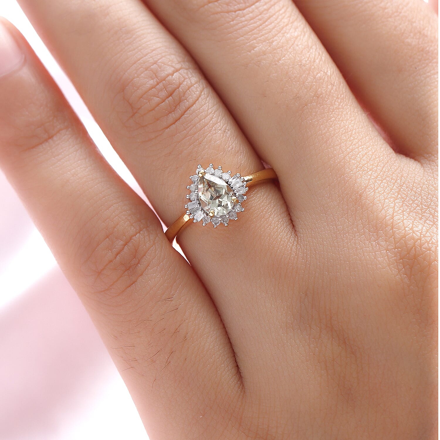 Turkizite and Diamond Ring in Vermeil Yellow Gold Plated Sterling Silver 1.00 Ct.