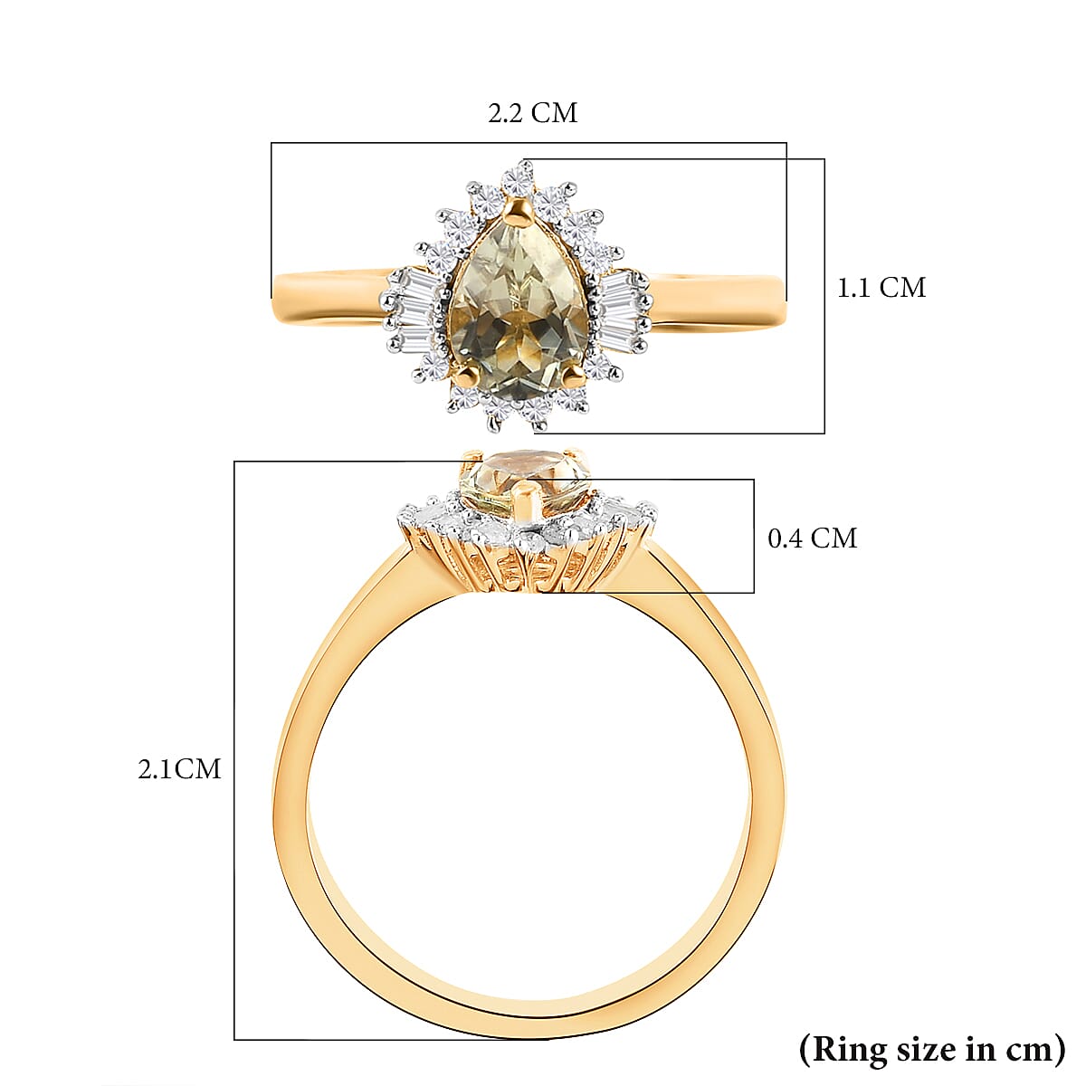 Turkizite and Diamond Ring in Vermeil Yellow Gold Plated Sterling Silver 1.00 Ct.