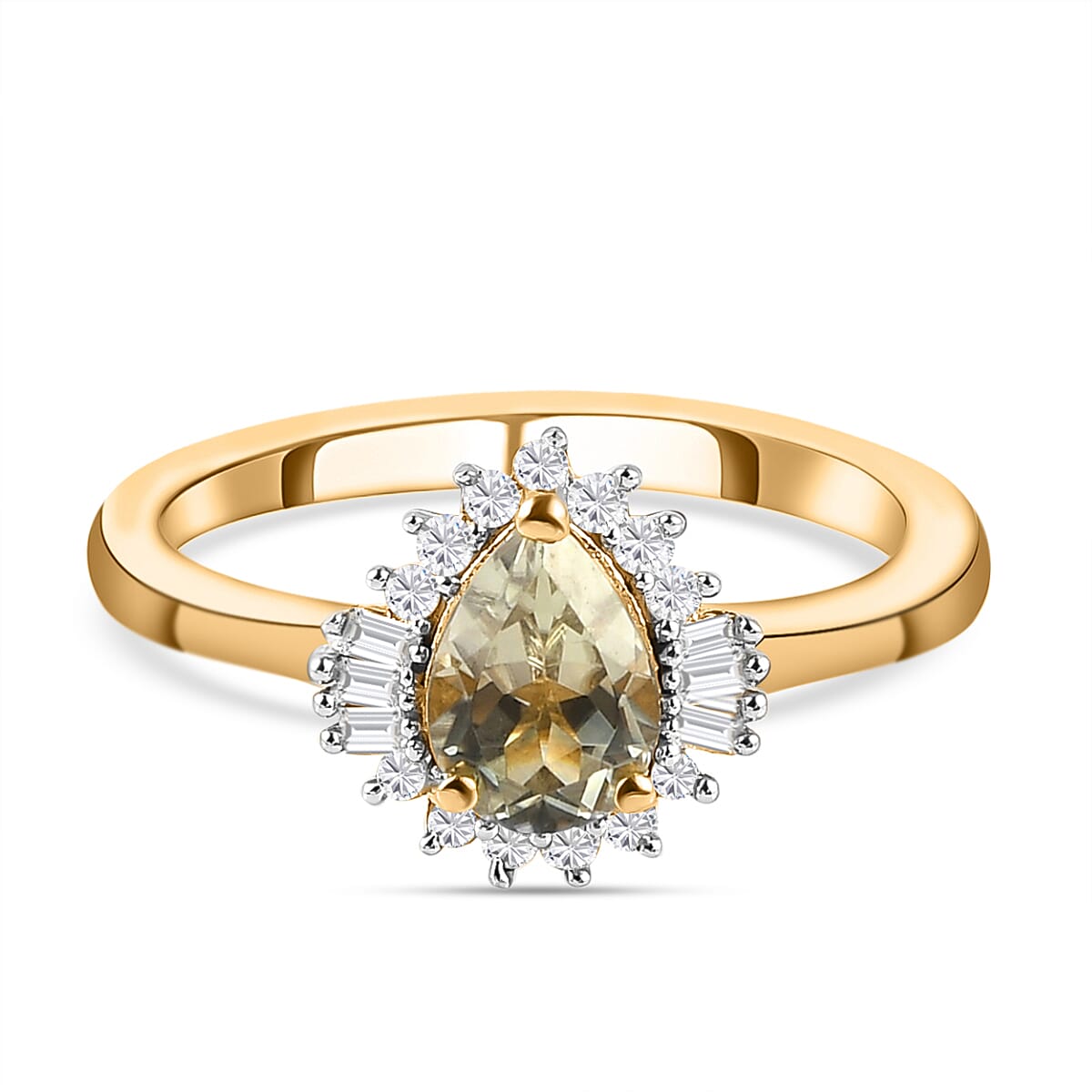 Turkizite and Diamond Ring in Vermeil Yellow Gold Plated Sterling Silver 1.00 Ct.
